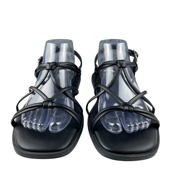 Torrid Strappy Sandals Women’s 8.5WW Black Faux Leather Open Toe Square Flats - Picture 2 of 11